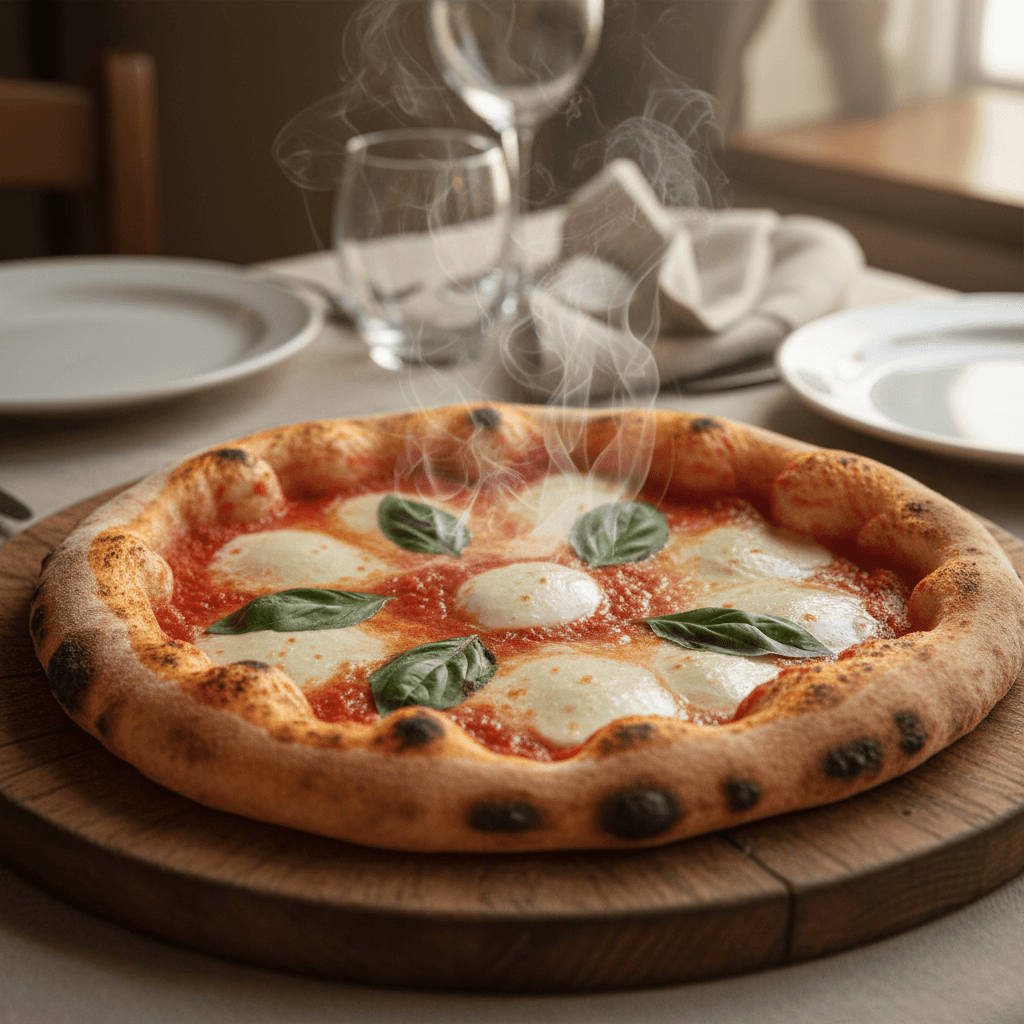 Margherita pizza with fresh mozzarella and basil